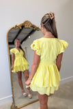 Amalfi Lemon V Neck Smocked Romper Dresss