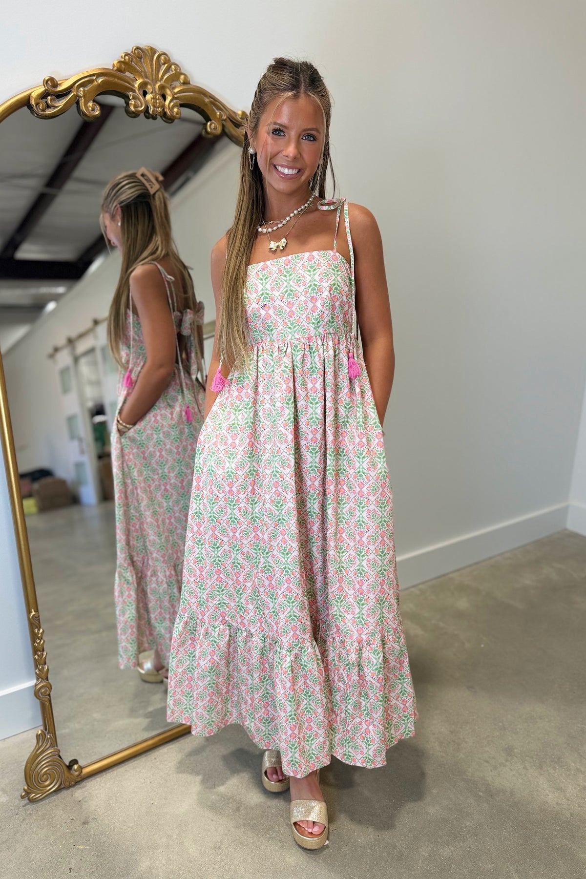 Garden Grove Open Back Midi Dress Pink