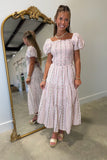 Striped Romance Floral Tie Back Tiered Dress Pink