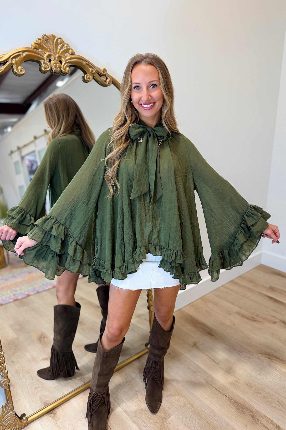 Stevie Ruffled High Low Top Olive