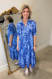 Umgee Leafy Border Midi Dress Blue
