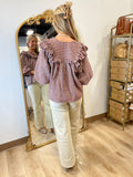 Precious Plaid Ruffled Top Maroon