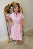 Renuar Seersucker Stripe Shirt Dress Cherry