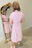 Renuar Seersucker Stripe Shirt Dress Cherry
