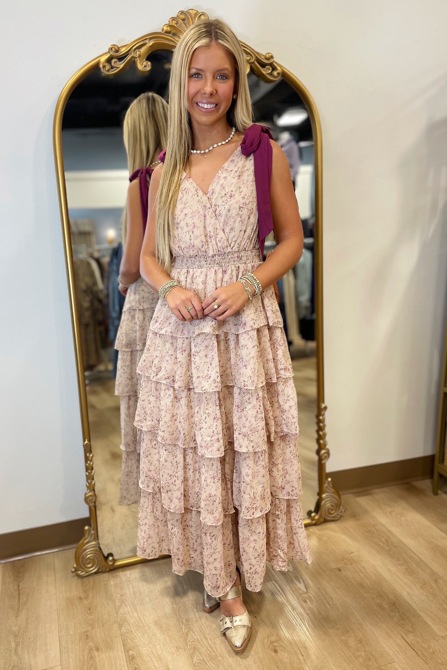 Beloved Floral Shoulder-tie Maxi Dress Magenta Beloved Floral Shoulder-tie Maxi Dress Magenta