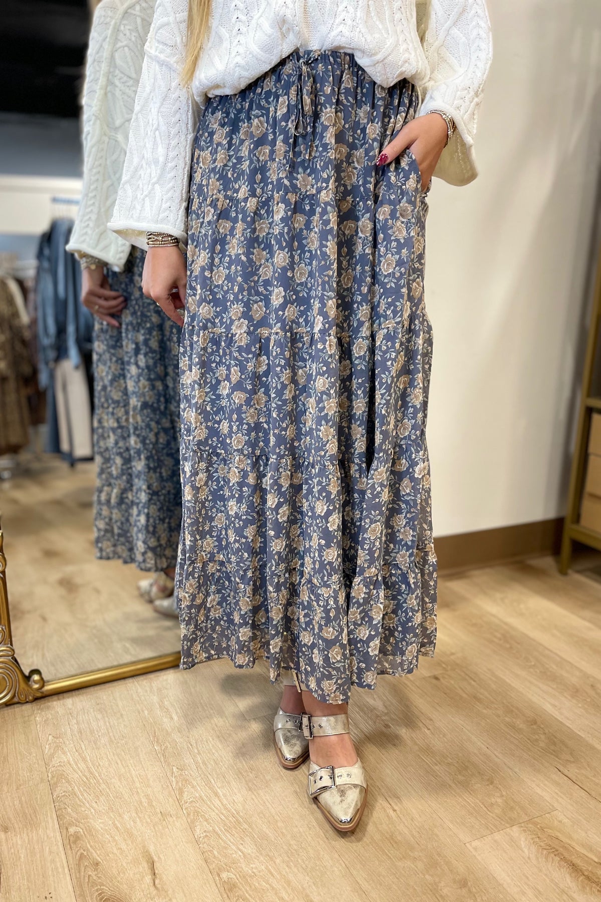 Fields of Floral Tiered Maxi Skirt Blue