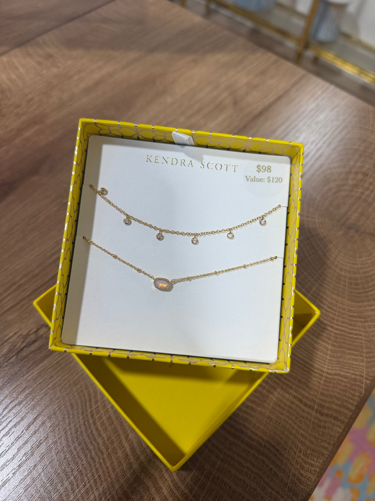 Kendra Scott Mini Elisa and Amelia Chain Necklace Gold Gift Set Pink Opalite Crystal