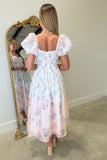 Ribboned Rosebud Midi Dress Pink