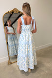 Blooming Blue Shoulder Tie Midi Dress
