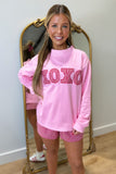 XOXO Gingham Mock Neck Sweatshirt Pink