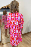 Boho Chic Shirt Dress Printed Pink