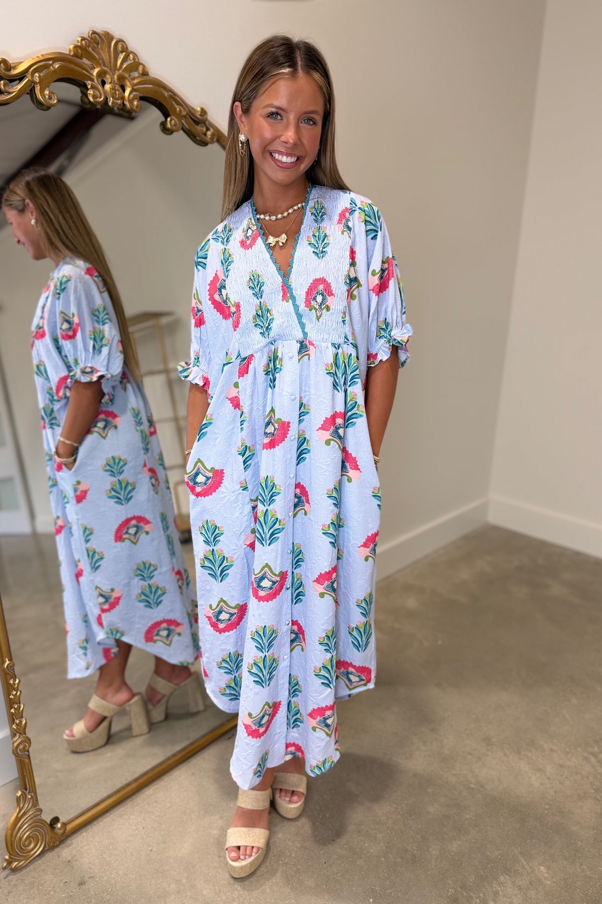 Umgee Petal Poetry Midi Dress Light Blue