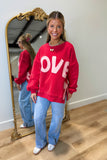 Love You Most Side Bow Fleece Sweatshirt Red