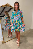 Umgee Neon Paisley Dress Teal