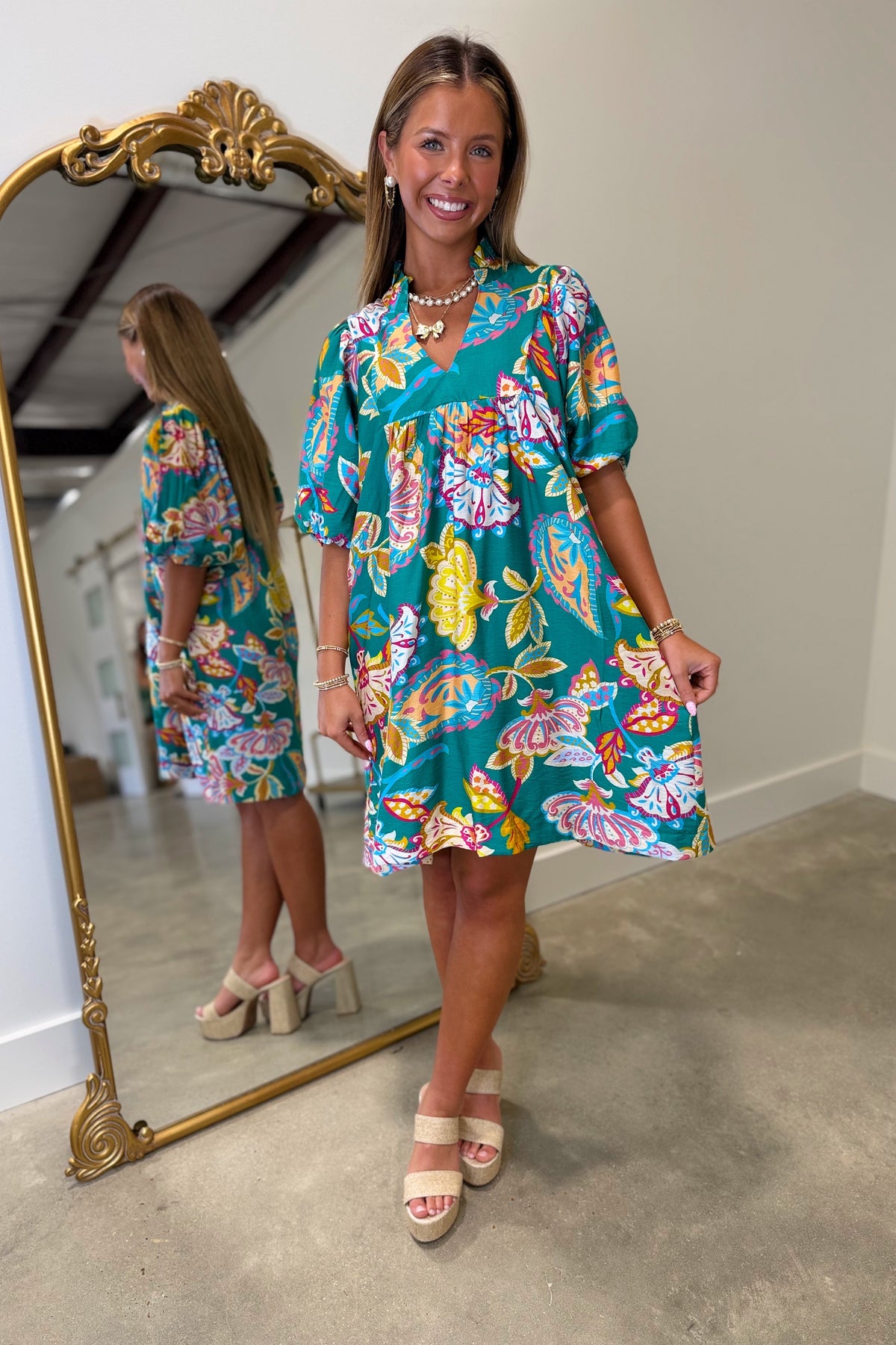 Umgee Neon Paisley Dress Teal