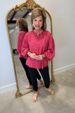 Wine Berry Blouse w Puff Sleeves