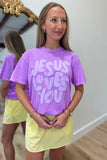 Jesus Loves You Puff Cropped Graphic Tee Violet