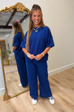 Settle In Ribbed Pant Set Navy