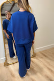 Settle In Ribbed Pant Set Navy