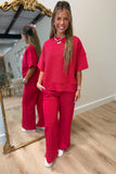 Settle In Ribbed Pant Set Ruby
