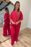 Settle In Ribbed Pant Set Ruby