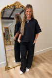 Settle In Ribbed Pant Set Black