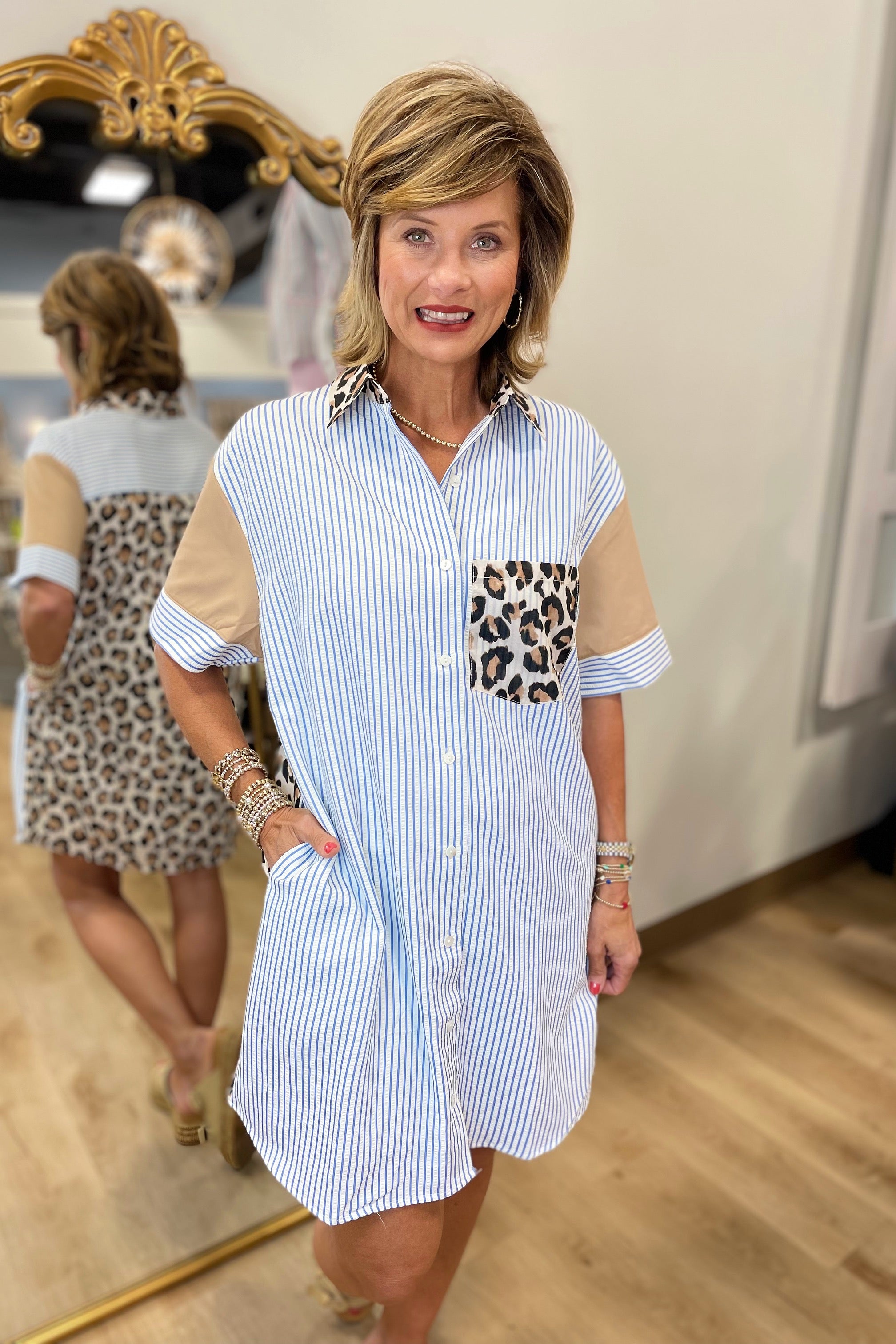 Cobalt Catwalk Leopard Stripe Dress