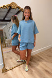 Settle In Ribbed Short Set Blue Grey