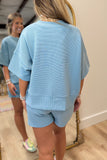 Settle In Ribbed Short Set Blue Grey