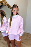 Homebody Striped Mock Neck Short Set Pink