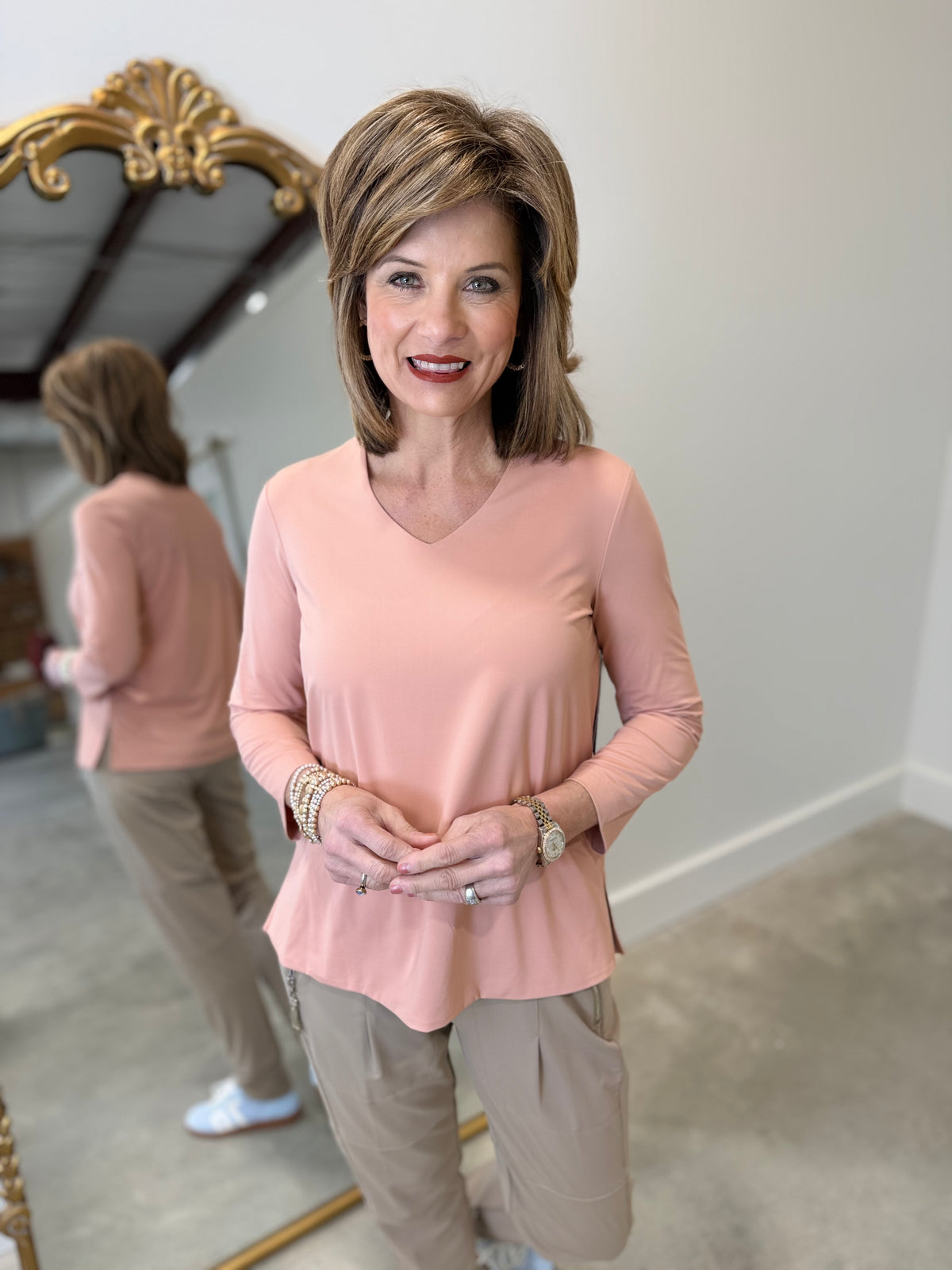 Multiples V Neck Top Pink