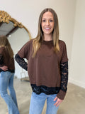 Brown Tee w Black Lace Top