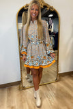 Golden Harvest Floral Belted Dress Orange