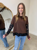 Brown Tee w Black Lace Top