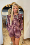 Petal Plaid Romper Rose