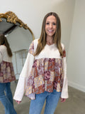 Thermal/Patchwork Babydoll Top Cream