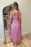 Stripe Theory Smocked Midi Dress Red Blue