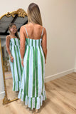 Coastal Clover Striped Midi Dress Blue Green