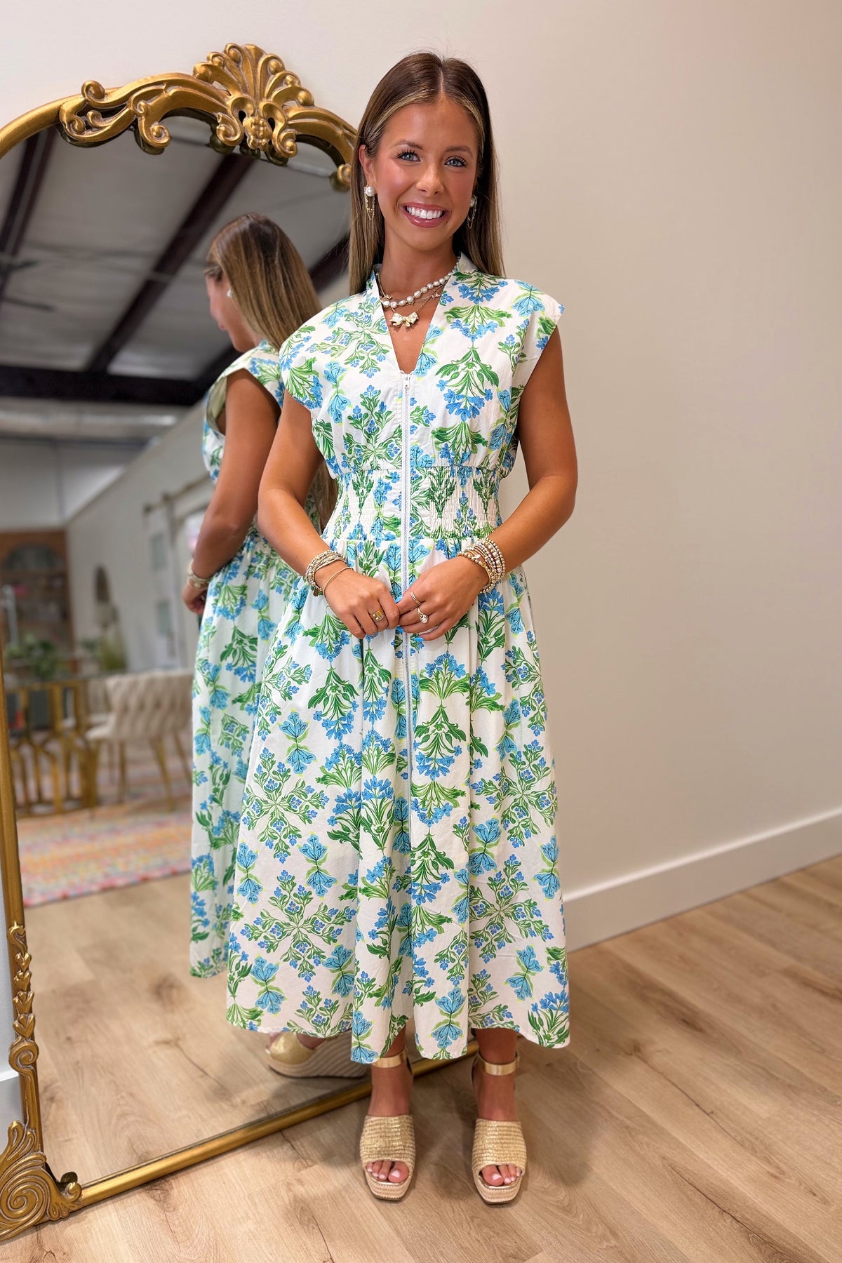 Stella Floral Zip Front Dress Blue