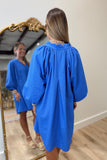 Umgee Texture Overload Puff Sleeve Dress Blue