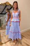 Rainline Roses Striped Midi Dress Blue