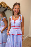 Rainline Roses Striped Midi Dress Blue