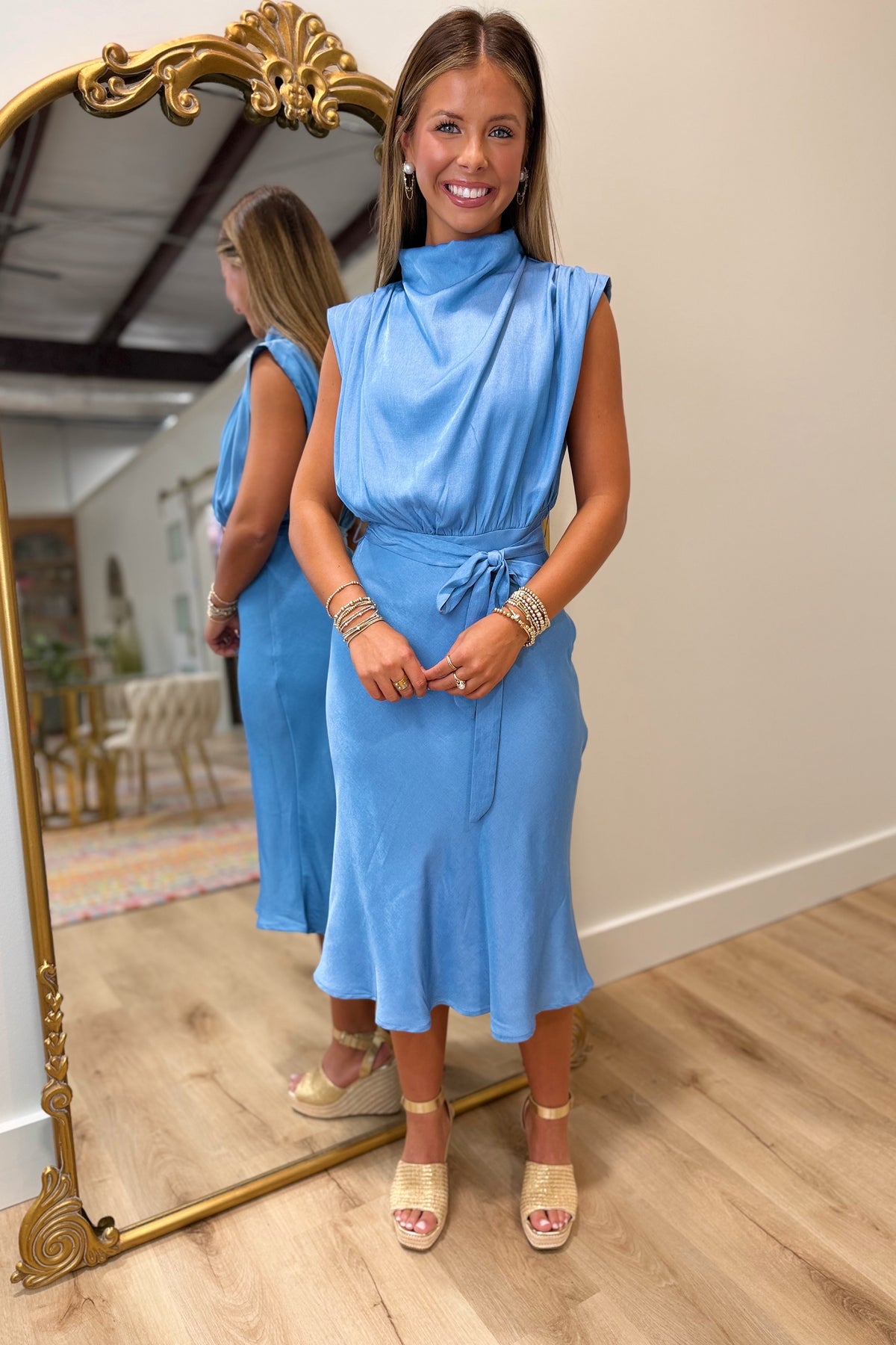 Draped Delicacy Midi Dress Blue