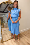 Draped Delicacy Midi Dress Blue