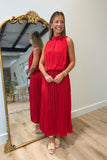 Pleated Promises Midi Dress Red
