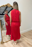 Pleated Promises Midi Dress Red