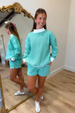 Homebody Striped Mock Neck Short Set Green