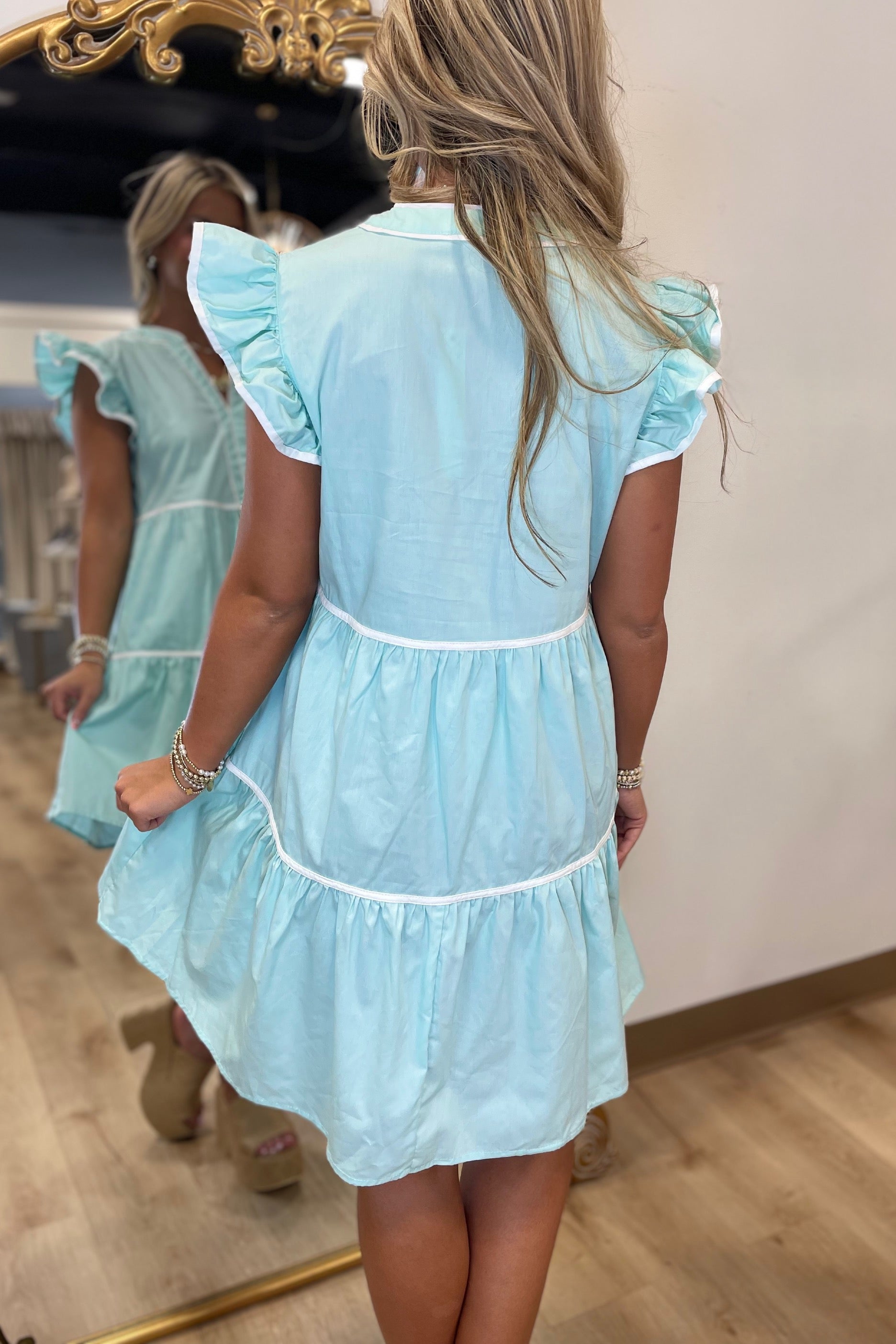 Simple Sunday Contrast Piping Dress Mint