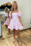 Rose Blossom  Square Neck Dress