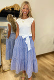 European Summer Combo Striped Dress Blue